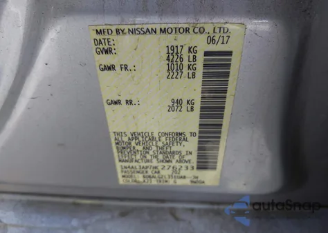 2017 Nissan Altima 2.5 S z USA, uszkodzony, nr VIN 1N4AL3AP7HC276233